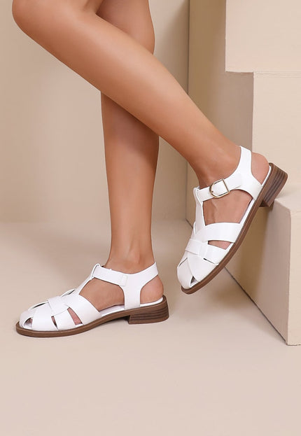 NEW080426 Witte Sandalen met Gesp en Platte Zool