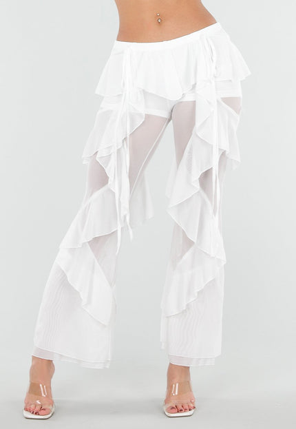 NEW080426 Witte See Through Broek met Ruffles