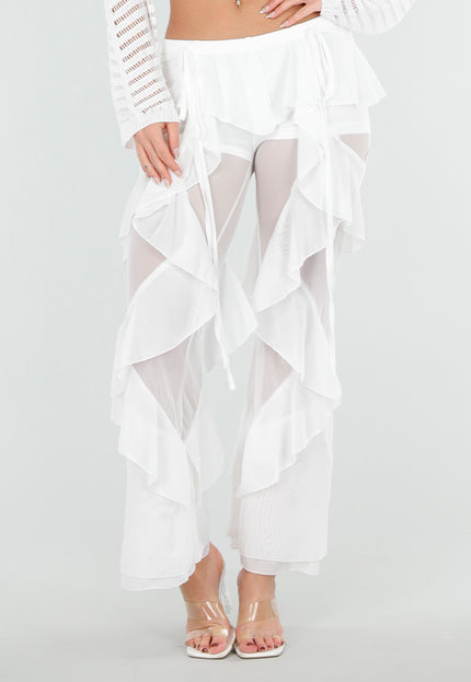 NEW080426 Witte See Through Broek met Ruffles