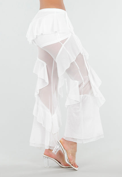 NEW080426 Witte See Through Broek met Ruffles