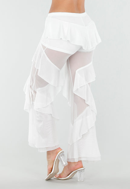 NEW080426 Witte See Through Broek met Ruffles