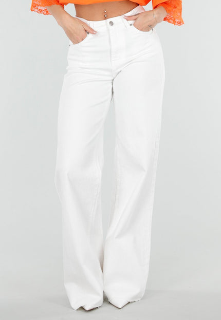 NEW080426 Witte Wide Leg Tall Jeans met Hoge Taille