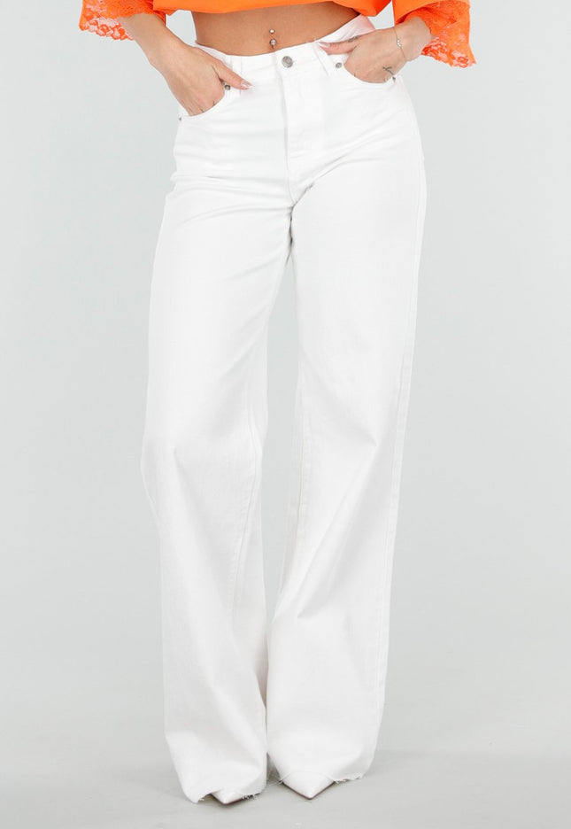 NEW080426 Witte Wide Leg Tall Jeans met Hoge Taille