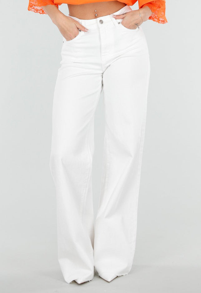 NEW080426 Witte Wide Leg Tall Jeans met Hoge Taille