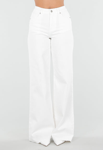 NEW080426 Witte Wide Leg Tall Jeans met Hoge Taille