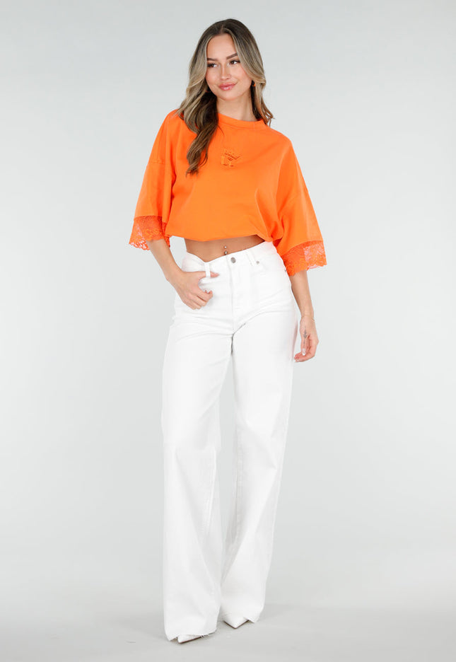 NEW080426 Witte Wide Leg Tall Jeans met Hoge Taille