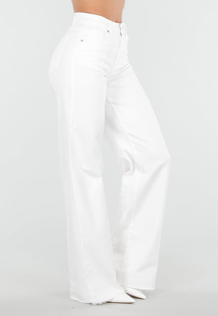 NEW080426 Witte Wide Leg Tall Jeans met Hoge Taille