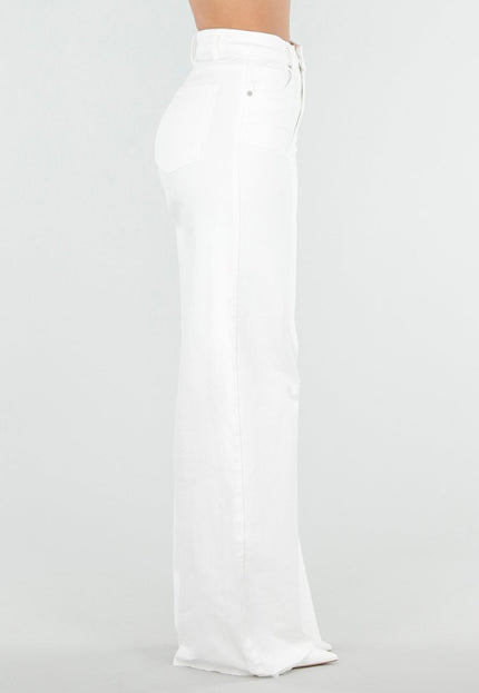 NEW080426 Witte Wide Leg Tall Jeans met Hoge Taille