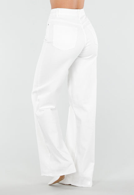 NEW080426 Witte Wide Leg Tall Jeans met Hoge Taille