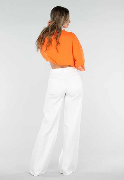 NEW080426 Witte Wide Leg Tall Jeans met Hoge Taille