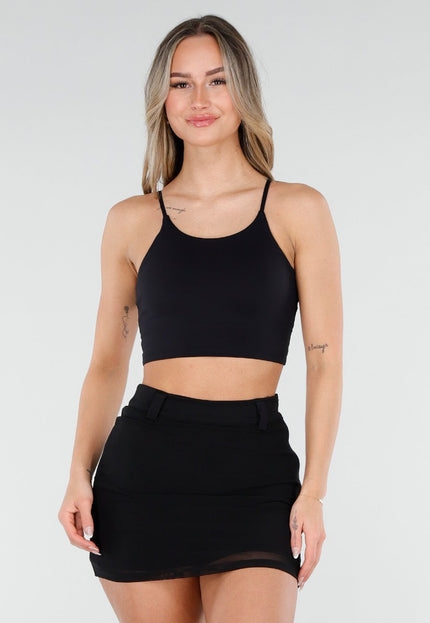 NEW080426 Zwarte Basic Stretch Top met Pads
