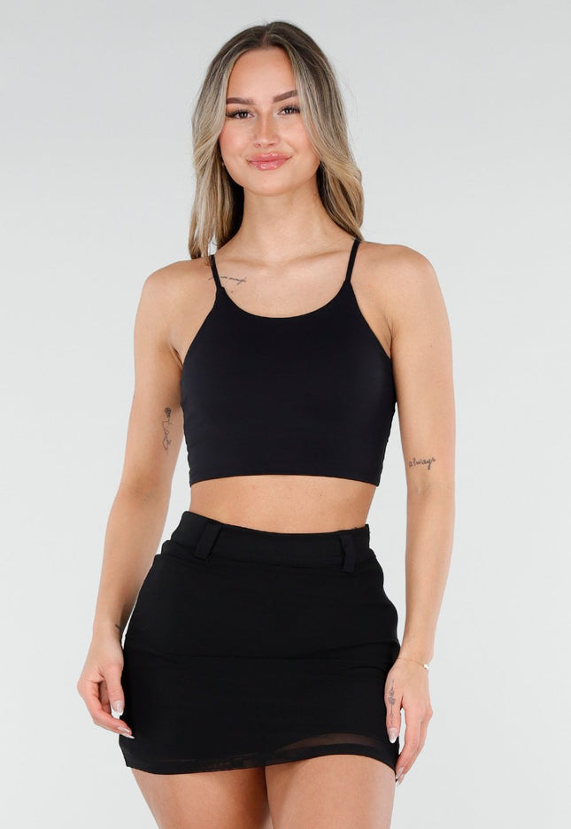 NEW080426 Zwarte Basic Stretch Top met Pads