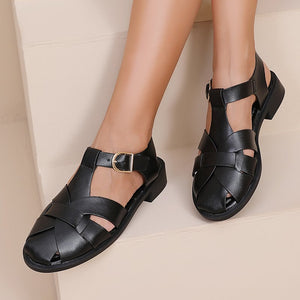 NEW080426 Zwarte Lederlook Sandalen met Gesp