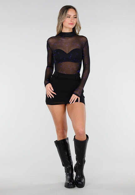 NEW080426 Zwarte Mesh Body met Glitter