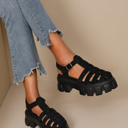 NEW080426 Zwarte Suède Plateau Sandalen