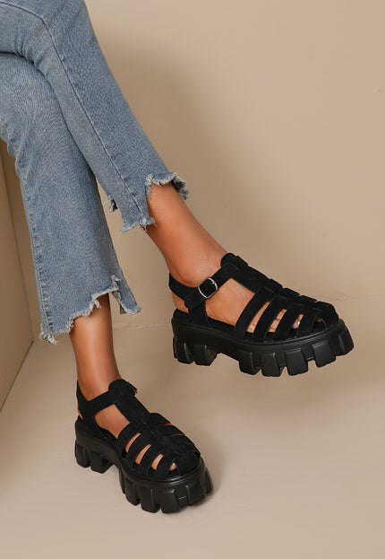 NEW080426 Zwarte Suède Plateau Sandalen
