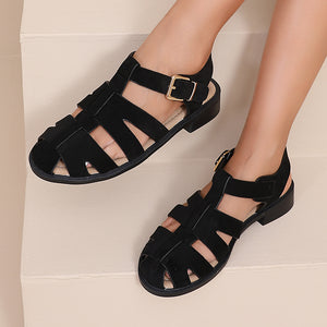 NEW080426 Zwarte Suède Sandalen met Gesp
