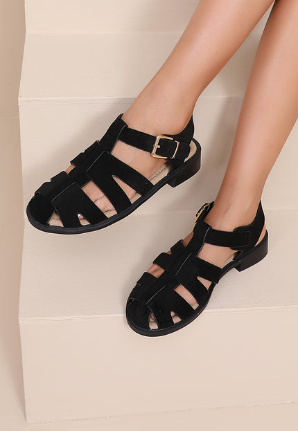NEW080426 Zwarte Suède Sandalen met Gesp