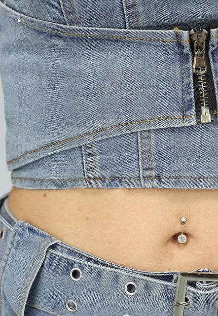 NEW0805 Blauwe Denim Co Ord Set met Riem