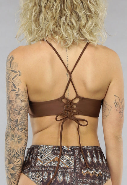 NEW0805 Bruine Twist Halter Bikini Top met Uitneembare Pads