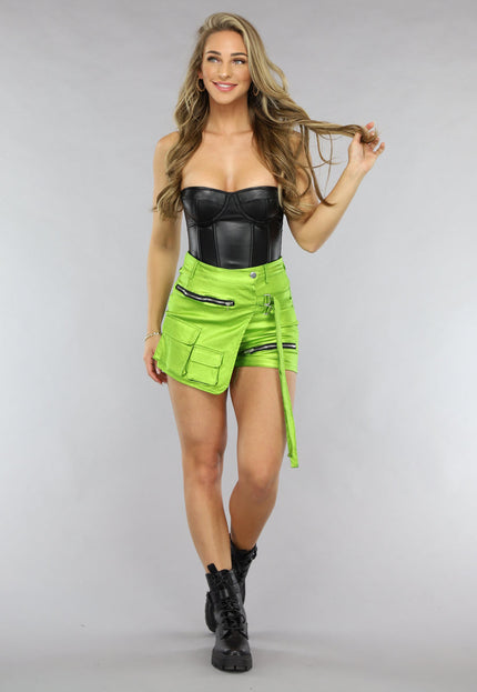 NEW0805 Groene Metallic Overslag Cargo Skort