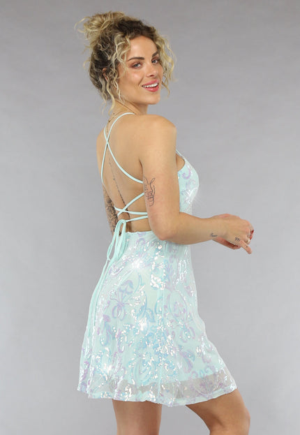 NEW0805 Korte Mintgroene Glitter Galajurk