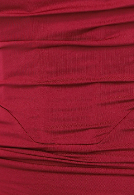 Lange Geplooide Wijnrode Jurk