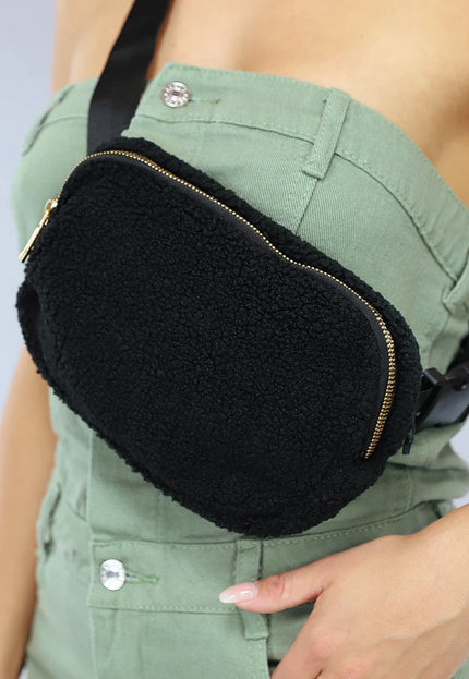 NEW0805 Zwarte Fluffy Crossbody Tas