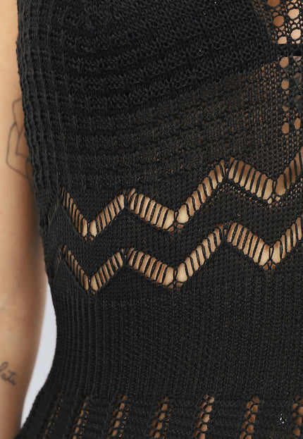 NEW0805 Zwarte Gehaakte Boho Strandjurk