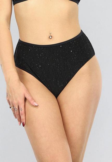 NEW0805 Zwarte Glitter High Waist Bikinislip