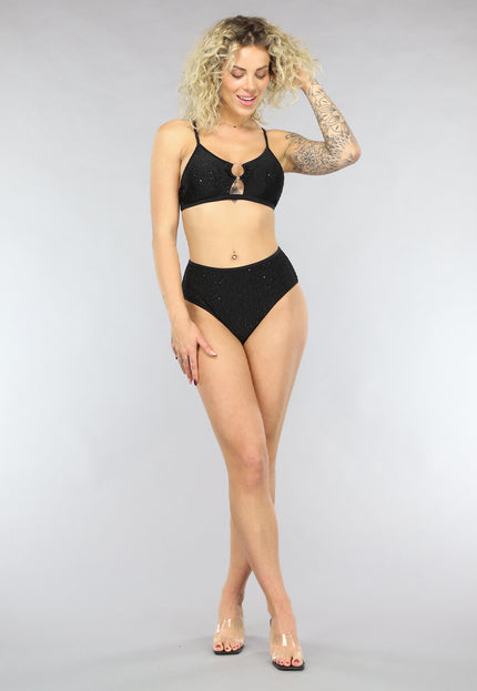 NEW0805 Zwarte Glitter High Waist Bikinislip