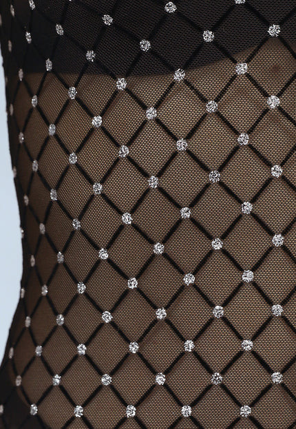 NEW0805 Zwarte See Through Bodysuit met Glitters