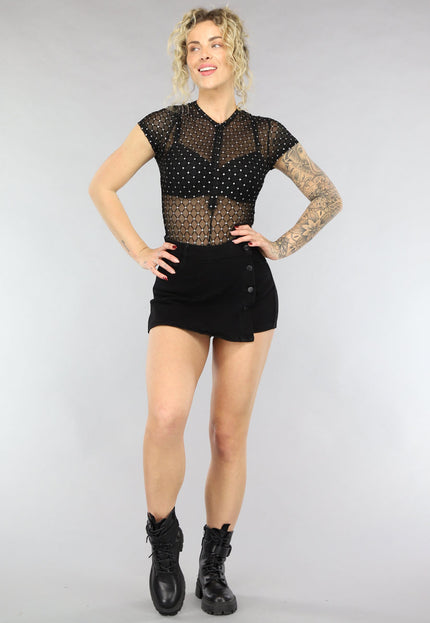 NEW0805 Zwarte See Through Bodysuit met Glitters