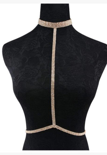 NEW0806 Strass Bodychain Choker Zilver & Goud