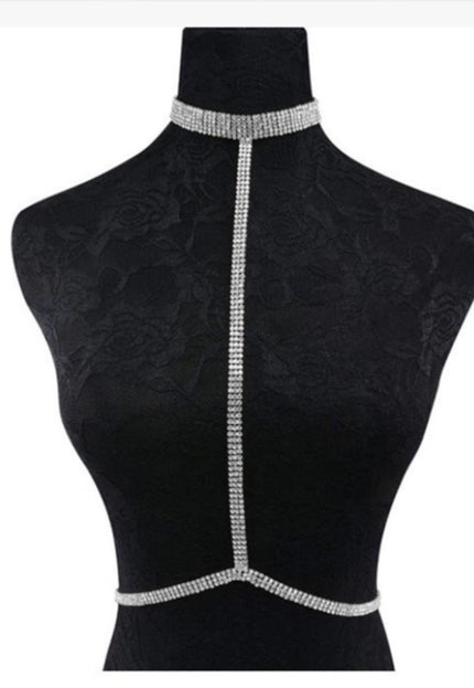 NEW0806 Strass Bodychain Choker Zilver & Goud