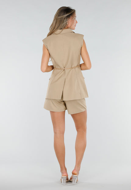 NEW080726 Beige Blazer Set met Shorts