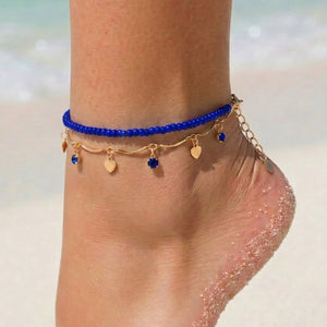 NEW080726 Blauwe Kralen Enkelbandjes Set