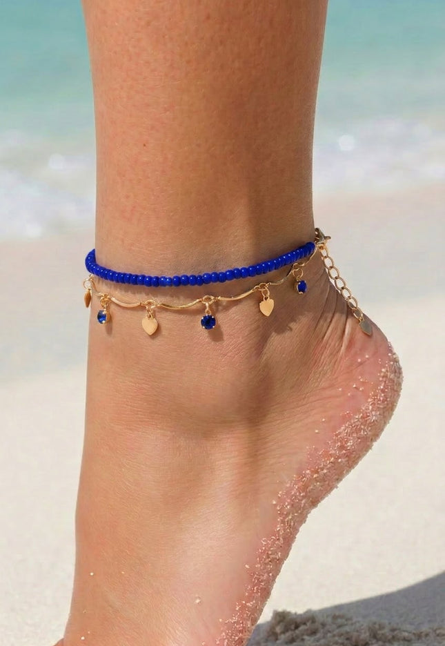 NEW080726 Blauwe Kralen Enkelbandjes Set