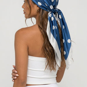 NEW080726 Blauwe Polkadot Satijnen Bandana