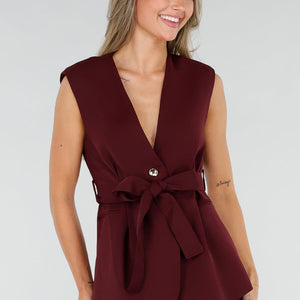 NEW080726 Bordeaux Gilet Top met Strikceintuur