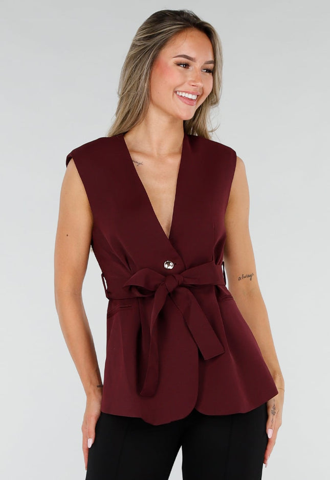 NEW080726 Bordeaux Gilet Top met Strikceintuur