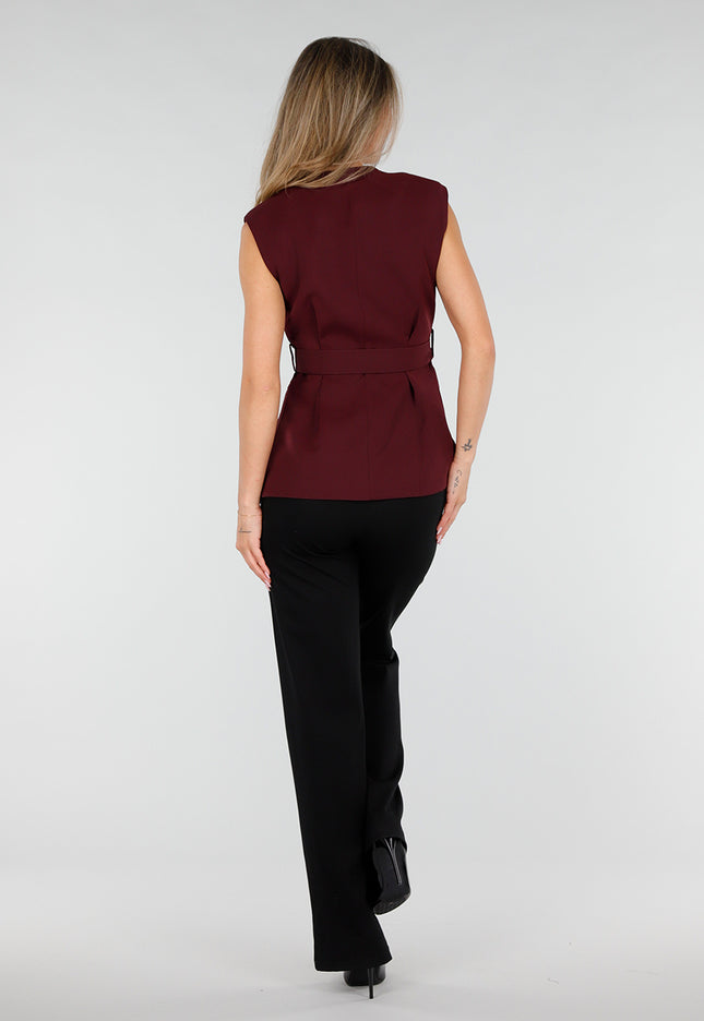 NEW080726 Bordeaux Gilet Top met Strikceintuur