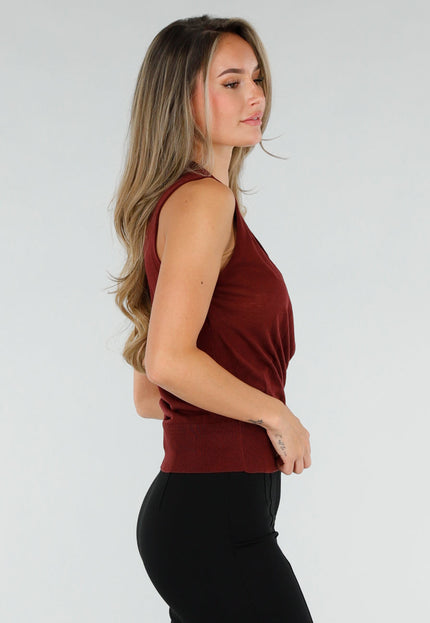 NEW080726 Bordeaux Mouwloze Wikkel Top