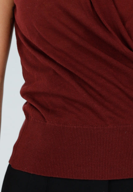 NEW080726 Bordeaux Mouwloze Wikkel Top