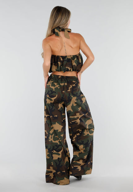 NEW080726 Camouflage Halter Top met Ringdetail
