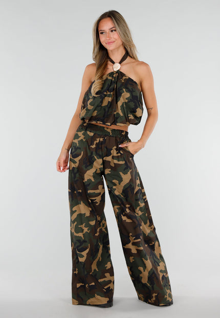 NEW080726 Camouflage Halter Top met Ringdetail