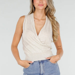 NEW080726 Crème Mouwloze Wikkel Top