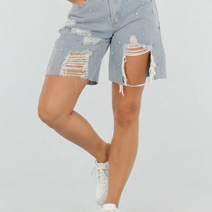 NEW080726 Denim Bermuda Shorts met Strass