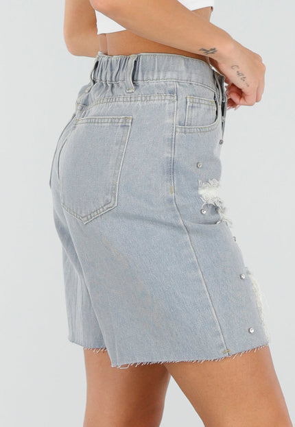 NEW080726 Denim Bermuda Shorts met Strass