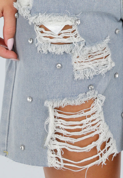 NEW080726 Denim Bermuda Shorts met Strass